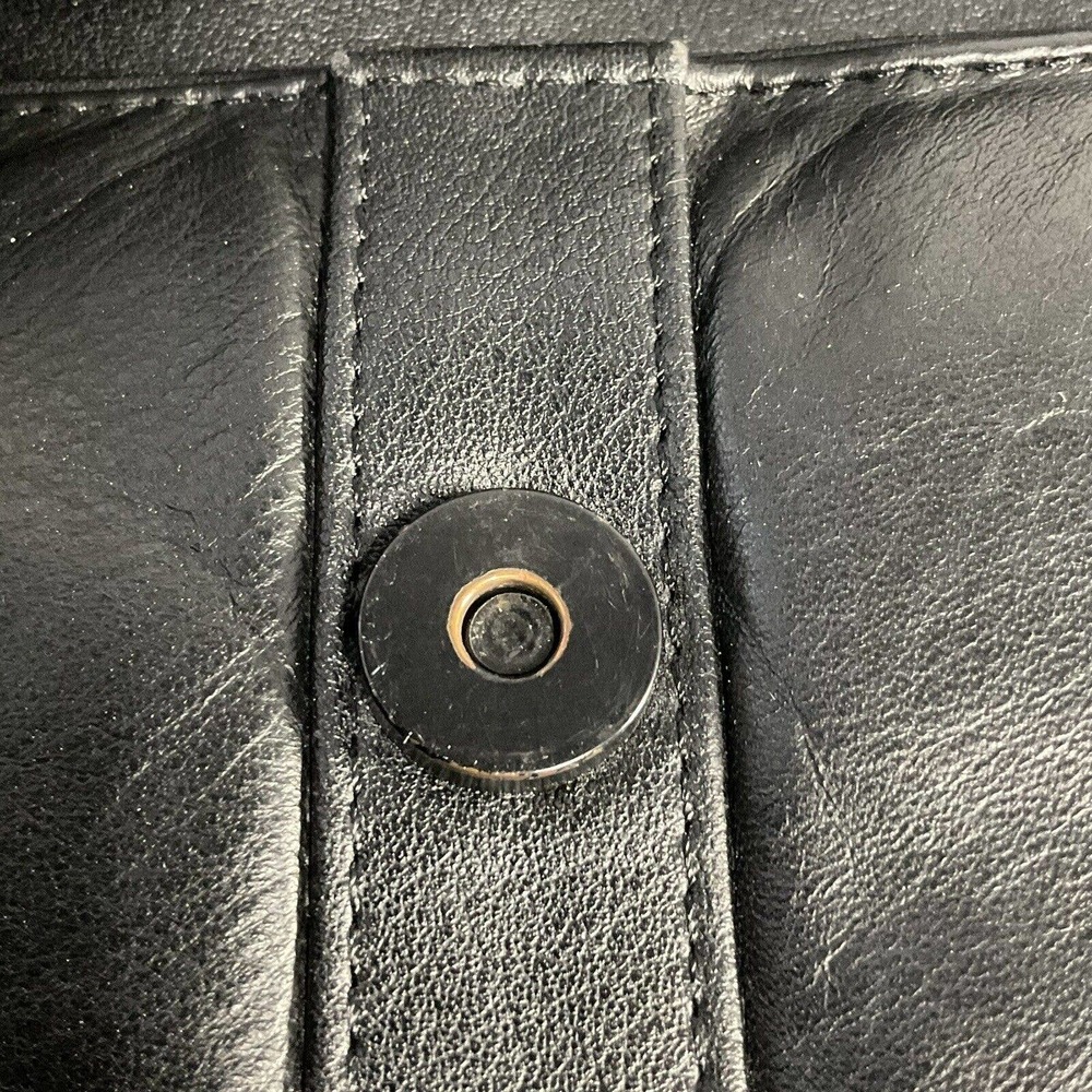 Black Leather Messenger Bag Magnetic Snap Button Close Shoulder Strap - Picture 16 of 16